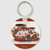 Naam Waterverf-Kijk Native American Pottery Art Sleutelhanger (Voorkant)