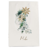 Naam Waterverf Modern Foliage Merry Christmas Medium Cadeauzakje (Voorkant)