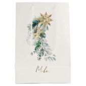 Naam Waterverf Modern Foliage Merry Christmas Medium Cadeauzakje (Achterkant)