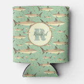 Naam + Waterverf Monogram 🌊🐋 Groene Haai Blikjeskoeler (Voorkant)