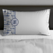 Naam + Waterverf Monogram Shark | Blauw en wit Kussensloop