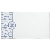 Naam + Waterverf Monogram Shark | Blauw en wit Kussensloop (Voorkant-Links)
