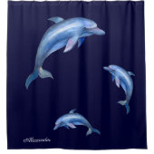 Naam Waterverf Nautical Blue Dolphin Douchegordijn (Voorkant)