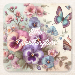 Naam Waterverf Pansies Flowers Pastels Kartonnen Onderzetters