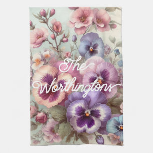 Naam Waterverf  Pansies Flowers Pastels Theedoek