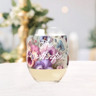 Naam Waterverf Pansies Flowers Pastels Wijnglas Zonder Voet