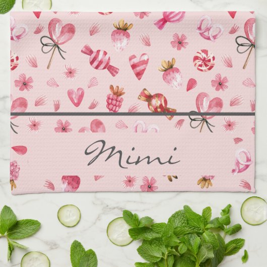 Naam, Waterverf Valentijn Snoep Patroon Theedoek (Gevouwen)