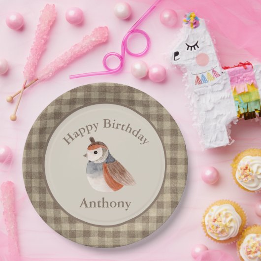 Naam Waterverf van Cute Bird Geboortedatum Papieren Bordje (Feest)