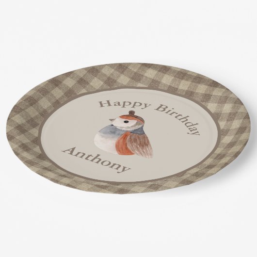 Naam Waterverf van Cute Bird Geboortedatum Papieren Bordje (Gekanteld)