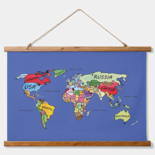 Naam wereldkaart hangend wandkleed
