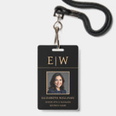 Naam werknemer Black Gold Photo Corporate Work Badge (Voorzijde met lanyard)