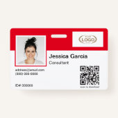 Naam werknemer Foto Bedrijf Logo QR Code Rood Badge (Voorkant)