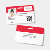 Naam Werknemer Foto Bedrijfslogo QR-code Rood Badge (Voor- en achterkant)