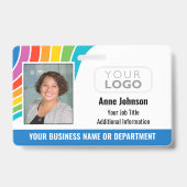 Naam werknemer Foto Logo QR Code ID Regenboogkleur Badge (Voorkant)