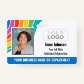 Naam werknemer Foto Logo QR Code ID Regenboogkleur Badge (Voorkant)