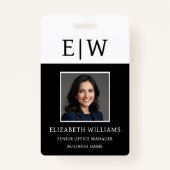 Naam werknemer Monogram Foto Corporate Work Badge (Voorkant)