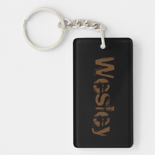 Naam Wesley Distress Sleutelhanger — Zwart/bruin (Voorkant)