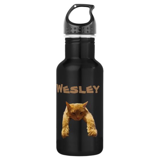 Naam wesley met luie kat, waterflacon waterfles (Voorkant)