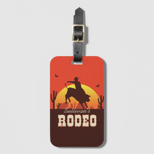  NAAM Westerne Cowboy Bull Rider Rodeo Bagagelabel (Voorkant (verticaal))