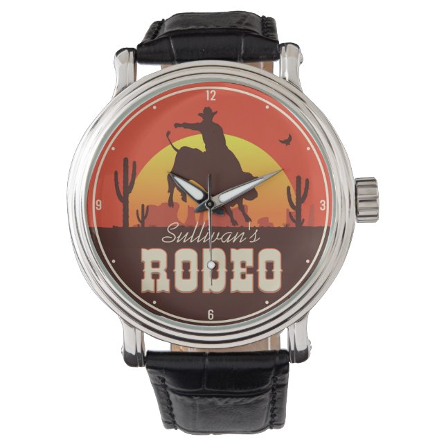  NAAM Westerne Cowboy Bull Rider Rodeo Horloge (Voorkant)