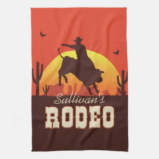  NAAM Westerne Cowboy Bull Rider Rodeo Theedoek (Verticaal)