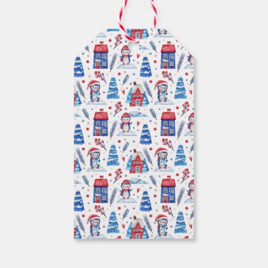 Naam, Whimsical Merry Christmas Penguin Gift Label Cadeaulabel (Achterkant)