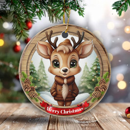 Naam Whimsical Reindeer Rustic Holiday Boom 🎄🦌 Keramisch Ornament