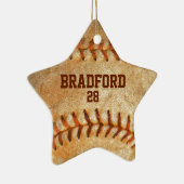 naam  White Baseball Red stitching Keramisch Ornament (Rechts)