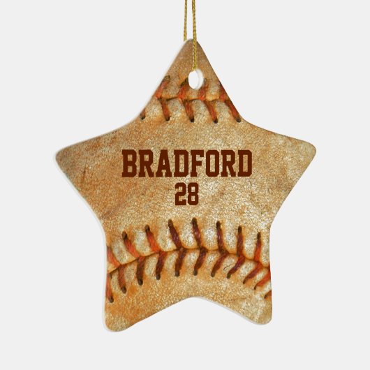 naam  White Baseball Red stitching Keramisch Ornament (Rechts)