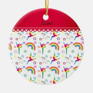 Naam white gymnastics rainbows unicorns keramisch ornament