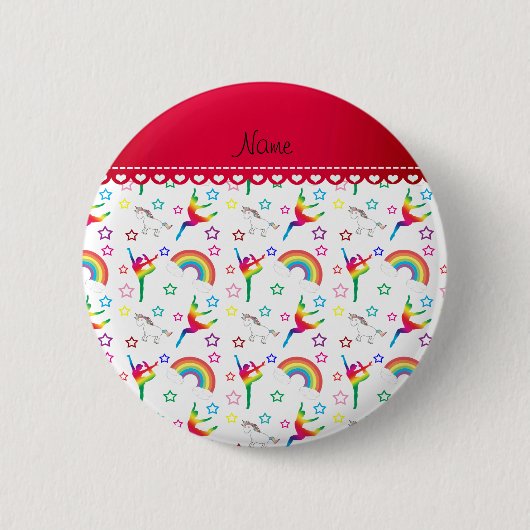 Naam white gymnastics rainbows unicorns ronde button 5,7 cm (Voorkant)