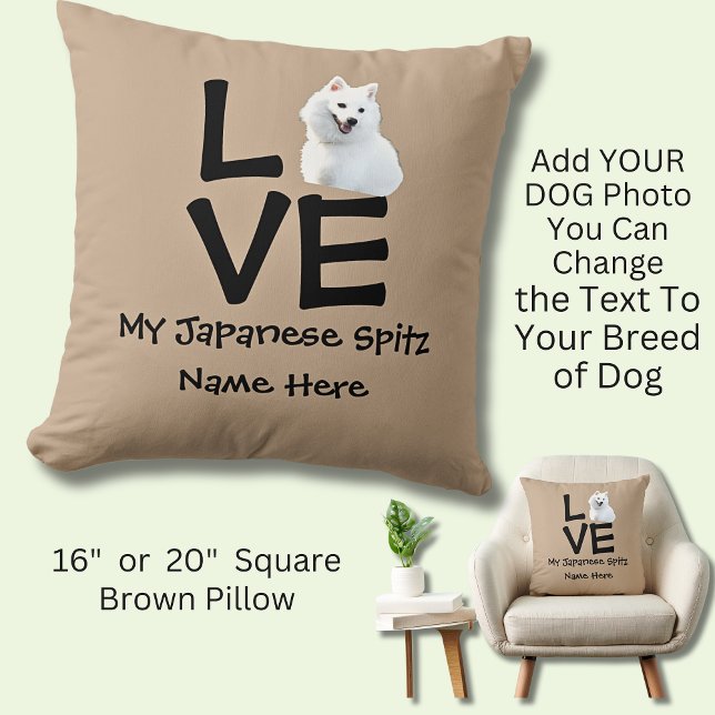 Naam wijzigen Elke Hond Fototekst Japans Spitz Lie Kussen (Dog Photo Pillow, Dog lover, loves dog, dog breeds photo pillow, Japanese spitz,)