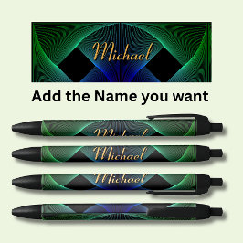 Naam wijzigen Geometrische groene blauwe werveling Zwarte Inkt Pen