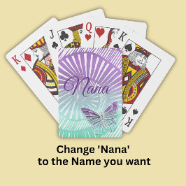 Naam wijzigen - Nana met Paarse Swirl & Butterfly Pokerkaarten