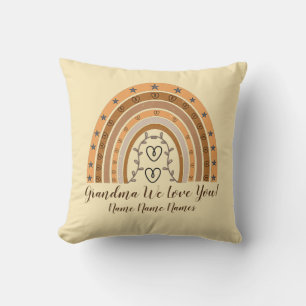 Naam wijzigen Tekst Brown Boho Rainbow Heart Grand Kussen