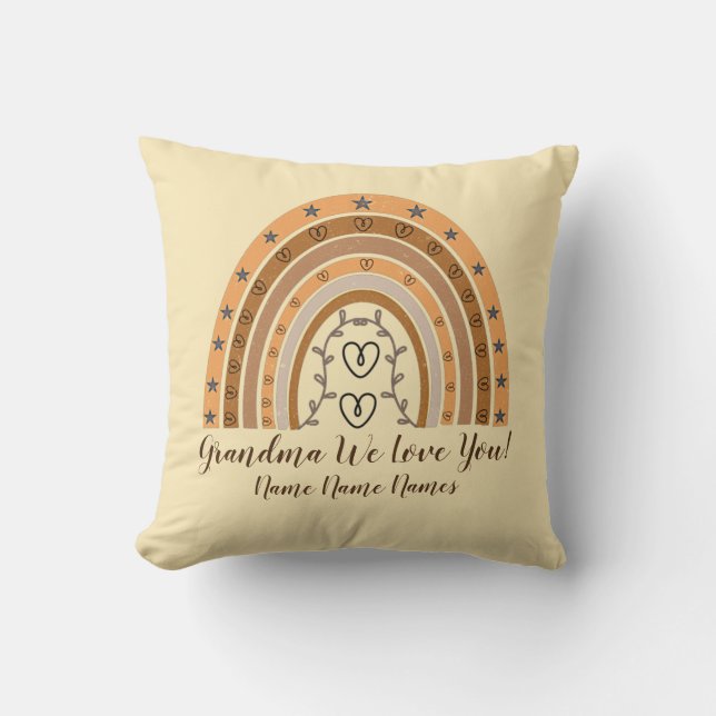 Naam wijzigen Tekst Brown Boho Rainbow Heart Grand Kussen (Voorkant)