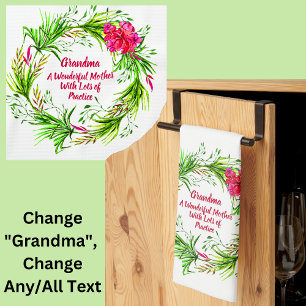 Naam wijzigen Tekst toevoegen Grandma Pink Floral  Theedoek