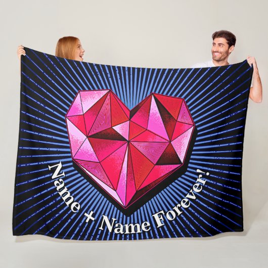 Naam wijzigen Voeg tekst Rode geometrische hartlie Fleece Deken (In situ)