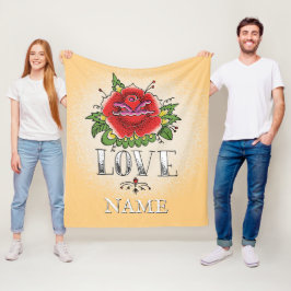 Naam wijzigen Voeg Tekst rood roze Tattoo LOS toe Fleece Deken