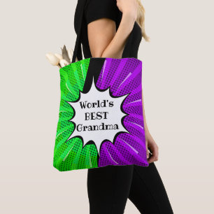 Naam wijzigen Wereld Beste oma Groene Paarse komie Tote Bag