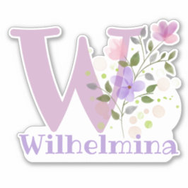 Naam Wilhelmina & Initiaal met Floral Design Sticker