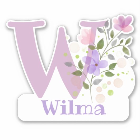 Naam Wilma met de Sticker van de Brief W Knip-uit (Voorkant)