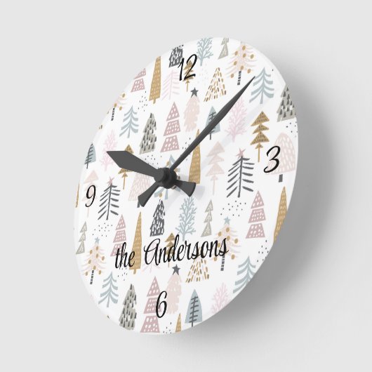 Naam, Winter Kerstbomen 10.75-in Acryl Ronde Klok (Hoek)