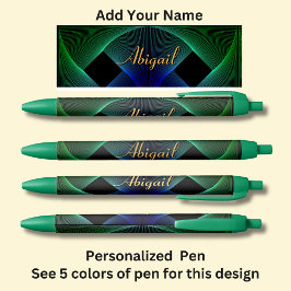 Naam Wisselen Geometrisch Groen Blauw Draaikolk Zwarte Inkt Pen