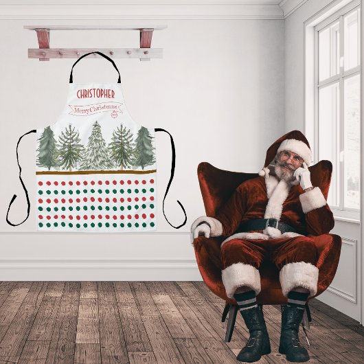 Naam Wit Rood Groen Botanisch Vrolijk Kerstfeest Schort