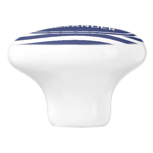 Naam | Witte anker in donkerblauwe cirkel op strep Keramische Knop (Zijkant)