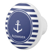 Naam | Witte anker in donkerblauwe cirkel op strep Keramische Knop (Rechts)