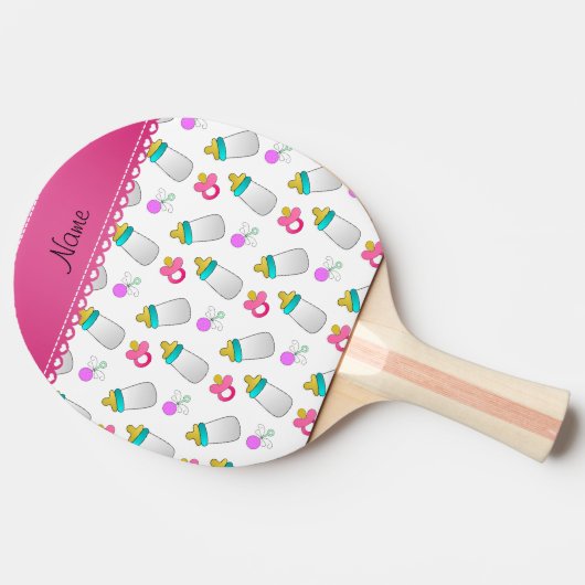 Naam witte baby flesfles met maatpacifier tafeltennisbatje (Zijkant)
