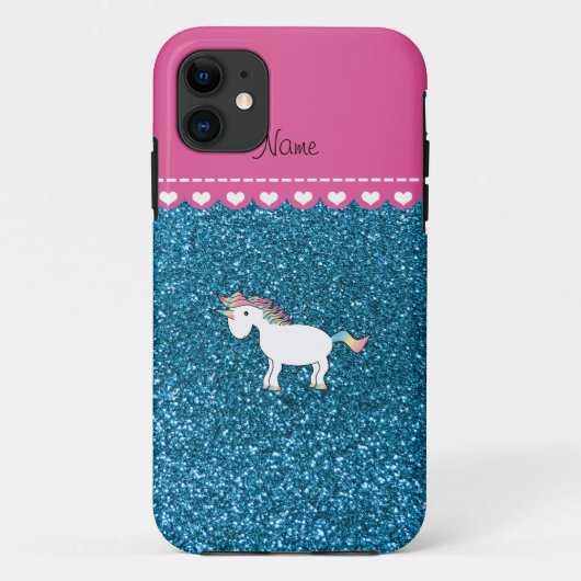 Naam witte eenhoorn hemelblauwe glitter Case-Mate iPhone case (Achterkant)