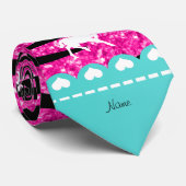 Naam witte eenhoorn hete roze glitter zebra strepe stropdas (Opgerold)